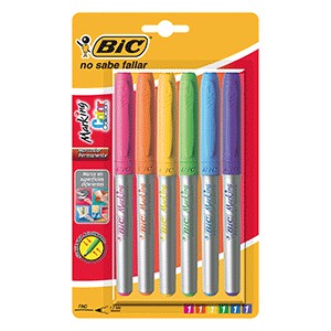 MARCADOR PERMANENTE BIC ULTRAFINO COLOR COLL 6 PIE