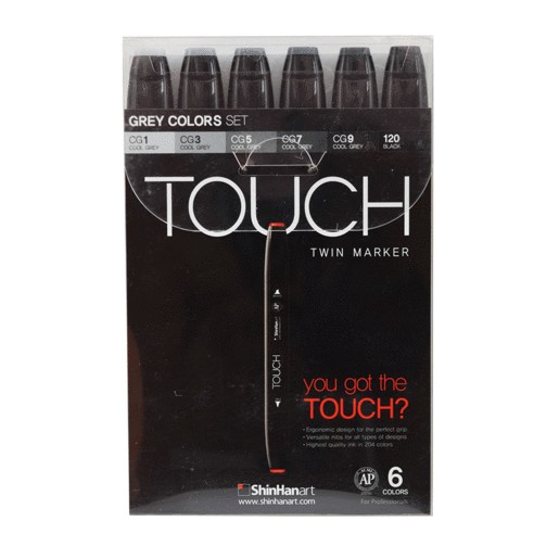 TOUCH TWIN BRSH MARCADOR GRIS CON 6 PIEZAS