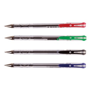 PLUMA BALLPOINT TINTA GEL NEGRA AZUL ROJA 4 PIEZAS