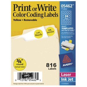 ETIQUETAS CIRCULARES AVERY AMARILLO CON 816 PIEZAS
