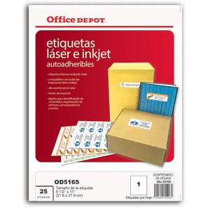 ETIQUETAS LASER INKJET 8.5X11 OFFICE DEPOT CON 25