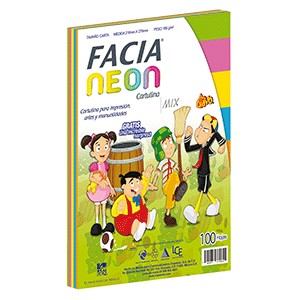 CARTULINA NEON MIX. 5 COLORES CON 100 CARTA FACIA