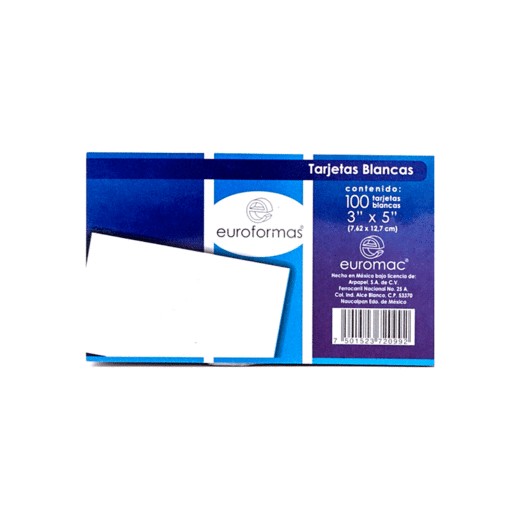 TARJETA INDICE EUROFORMAS 3X5 BLANCA CON 100 PIEZA