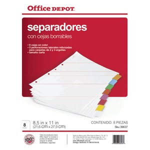SEPARADORES INDICE OFFICE DEPOT BORRABLES 8 DIV