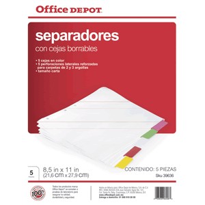 SEPARADORES INDICE OFFICE DEPOT 5 DIVISIONES
