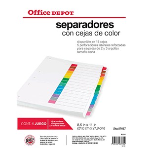SEPARADORES INDICE OFFICE DEPOT 15 DIV S/NUM