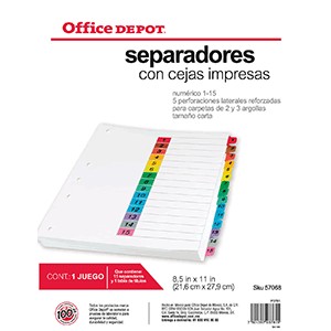 SEPARADORES INDICE OFFICE DEPOT 15 DIV NUMERADO