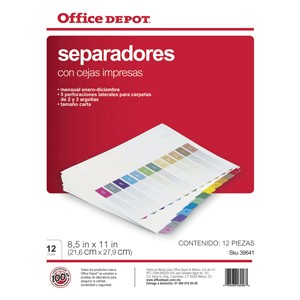 SEPARADORES INDICE OFFICE DEPOT ENE/DIC COLOR OD