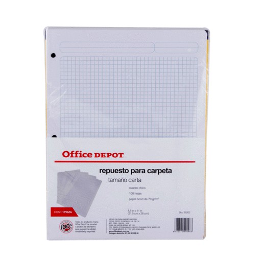 HOJAS P/CARPETA CARTA OFFICE DEPOT 100H CUADRO CH