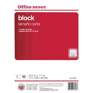 BLOCK CARTA OFFICE DEPOT 80 HOJAS CUADRO GRANDE