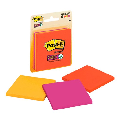 POST-IT SUPER STICKY 654 3 X 3 NEON 45H PAQ/3
