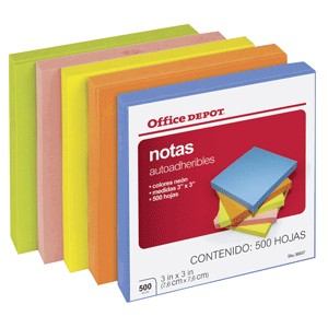 NOTAS AUTOADHERIBLES NEON 3X3 OFFICE DEPOT