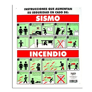 LETRERO QUE HACER EN CASO DE SISMO/INCENDIO SABLON
