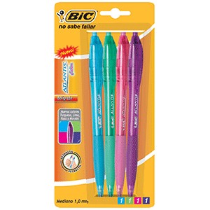 PLUMA BIC RETRACTIL ATLANTIS COLORES SURTIDOS 4PK