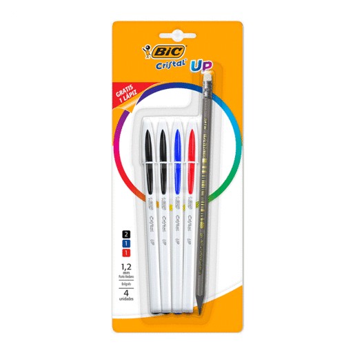 PLUMA CRISTAL BIC UP 1.2 MM CON 4 MAS 1